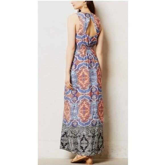 Maeve Medallion Silk Sleeveless V-Neck Maxi Dress Cutout Back Size 8 - Picture 13 of 13